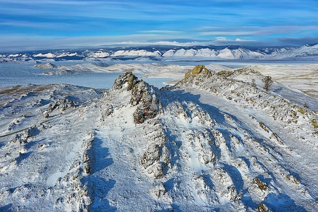 baikal olkhon winter landscape, mountains, stones russia view