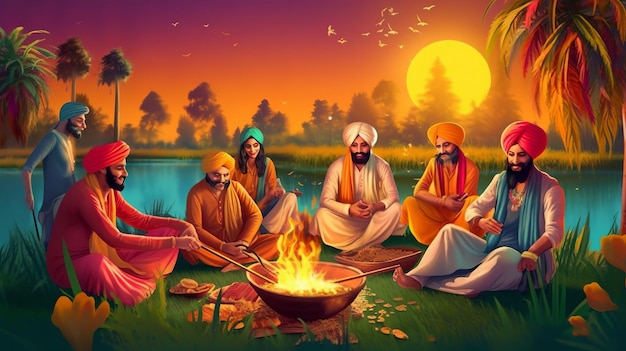 Фон и типография фестиваля Baisakhi Happy Baisakhi Vaisakhi Generative Ai