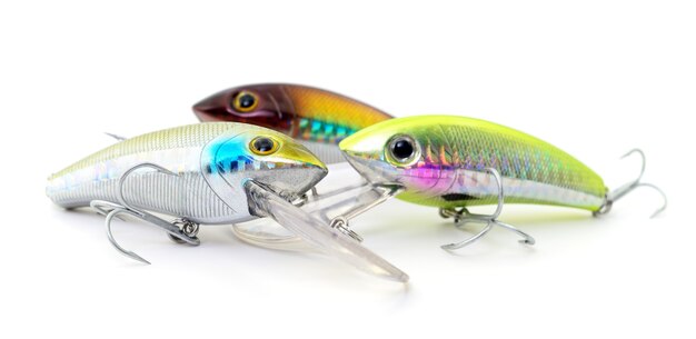 Photo bait for fishing - wobblers isolated on white background.