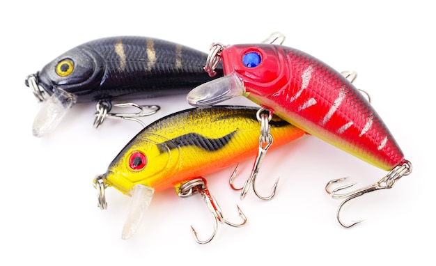 Bait for fishing - woblers isolated on white background.