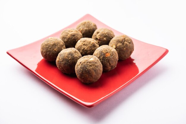 Bajra Atta Ladoo or kuler laddoo Millet Flour Laddu a popular winter sweet snack food from India