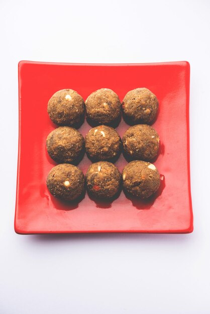 Bajra Atta Ladoo or kuler laddoo Millet Flour Laddu a popular winter sweet snack food from India