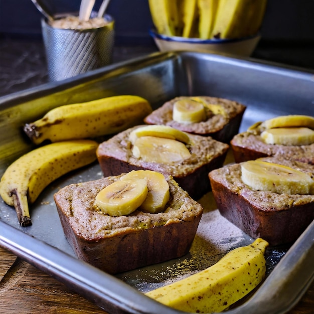 Foto bak in de oven bananenbrood klaar om geserveerd te worden