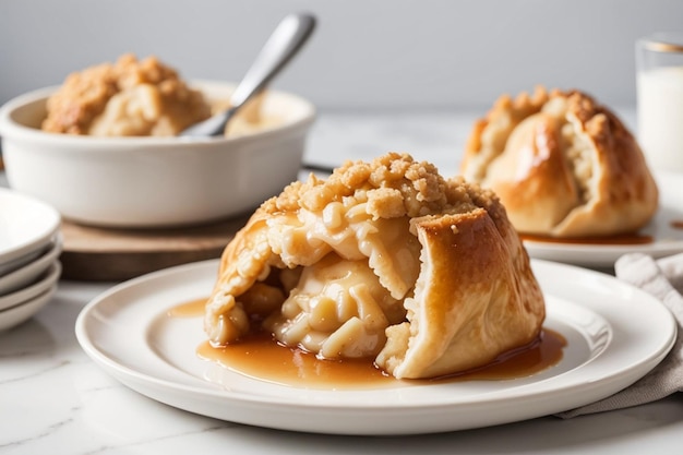 Baked apple dumpling on a white plate