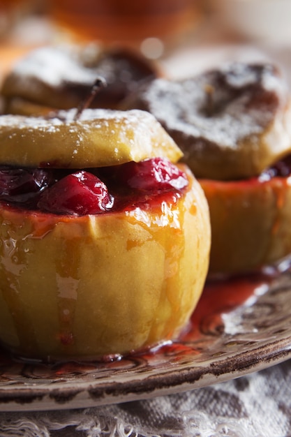 Baked apples with cranberries macro