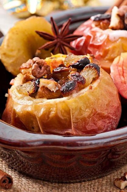 Baked apples with raisins nuts and honey