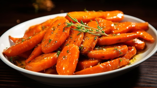 Baked Baby Carrots with Thyme Carrot Roasted Glazed Food Crockery Cooked generative ai