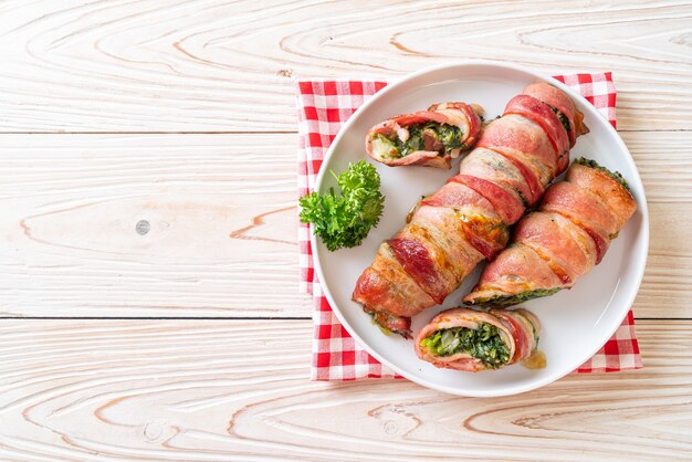 baked bacon roll stuffed spinach and cheese