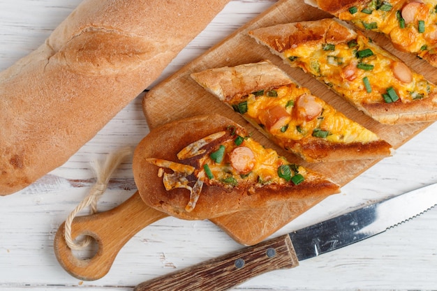 Baked baguette with eggs