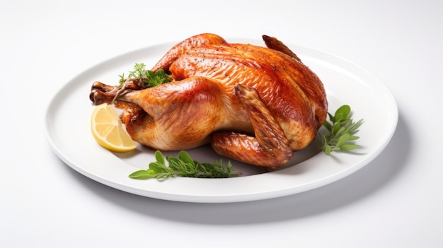 Baked Basil Roasted Turkey Celebrate Dinner Concept on White Background a Delicious Turkey Cooked