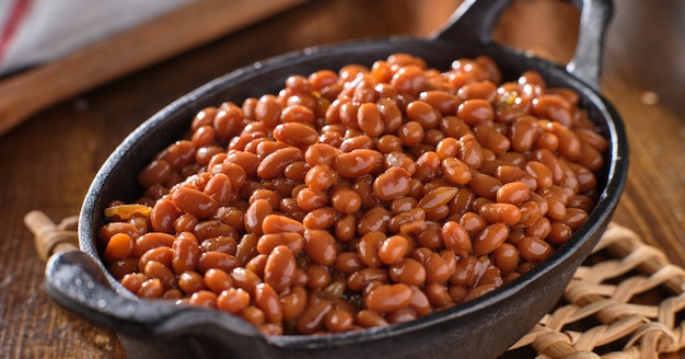 Baked beans in cast iron skillet