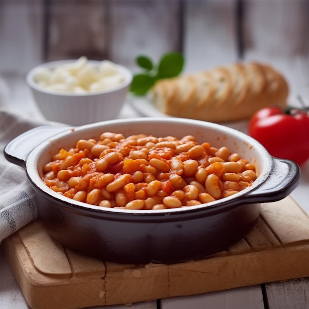 Foto fagioli cotti in salsa di pomodoro delicata