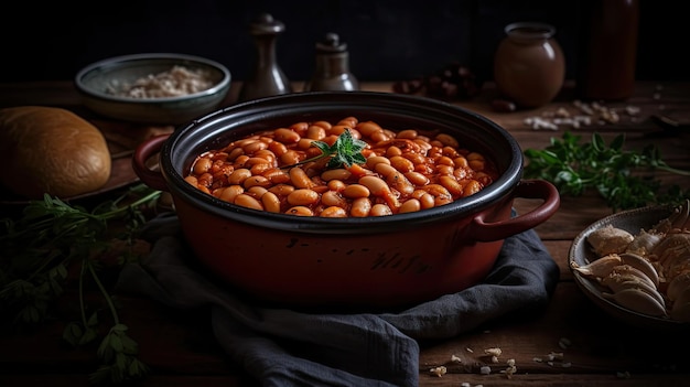 Baked beans with complete composition and perfect viewing angles and background blur