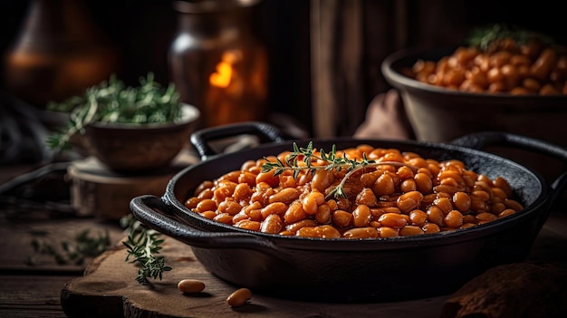 Baked beans with complete composition and perfect viewing angles and background blur