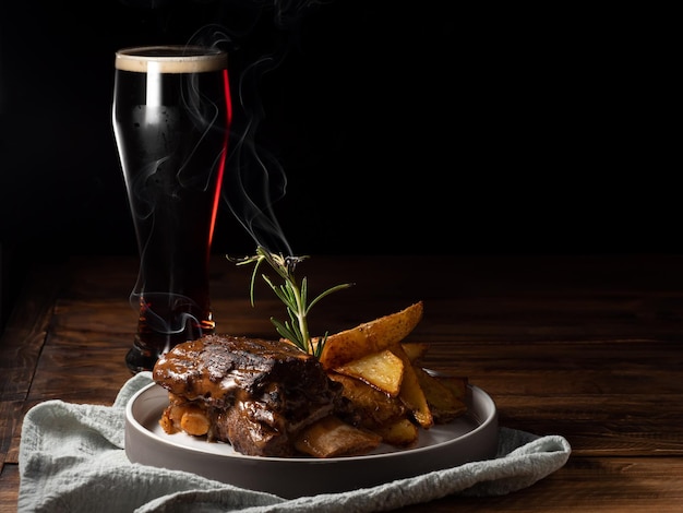 Baked beef ribs with dark beer