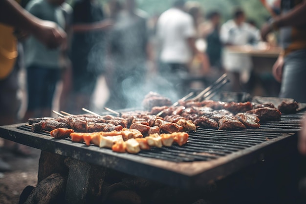 Baked beef smoke and flames on the grill