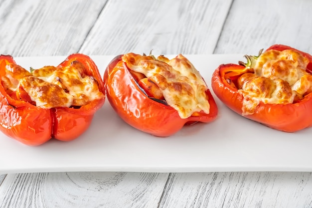 Baked bell peppers stuffed with sausage