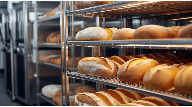 Foto pane al forno in bancone da panetteria