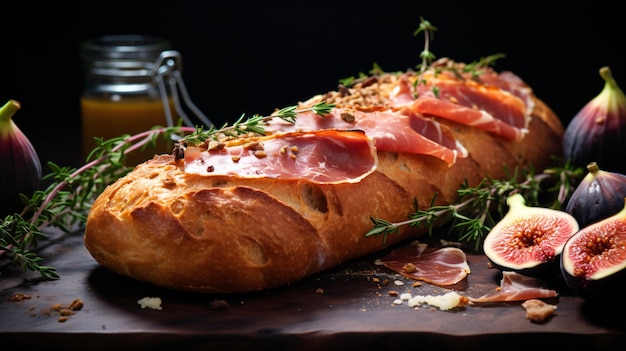 Baked bread with ham and fig