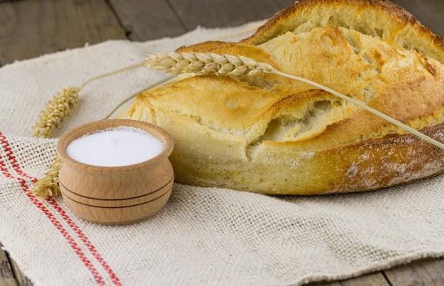 Baked bread with salt and spikelets