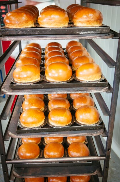 Baked breads in cooling rack