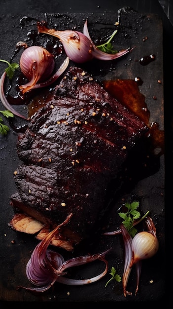 Baked brisket Rustic style on a chopping board