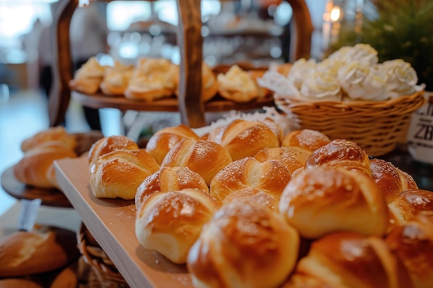 Baked buns bread table Generate Ai