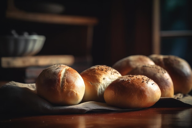 Baked buns bread table Grain french Generate Ai