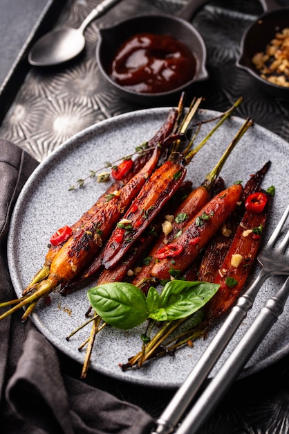 Baked carrot glazed with soy sauce and honey