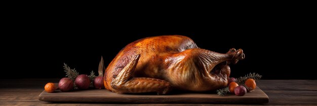 Photo baked chicken on black background