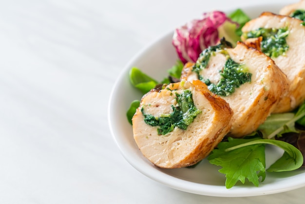 Baked chicken breast stuffed with cheese and spinach