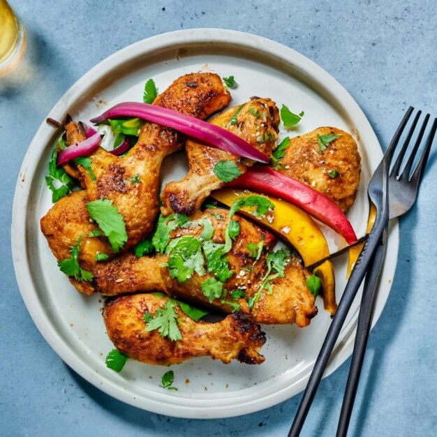 Photo baked chicken drumstick with orange smoked paprika provencal herbs and olive oil