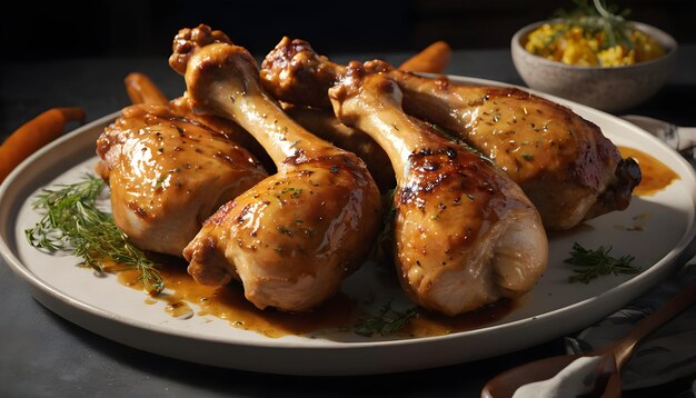 Photo baked chicken drumsticks in honeymustard marinade