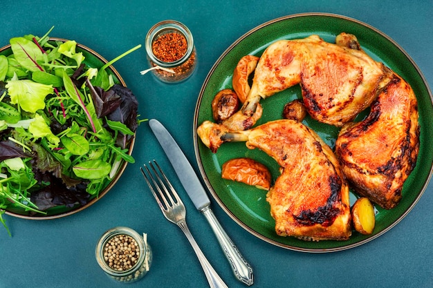 Baked chicken and spring salad