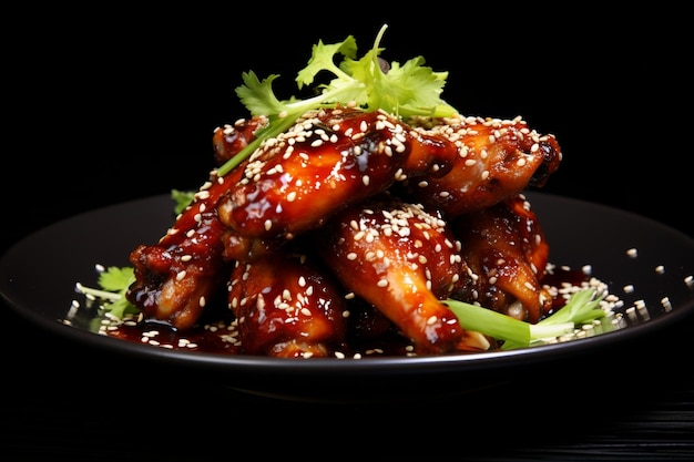 Photo baked chicken wings with sweet chili sauce and sesame seeds asian fusion delight