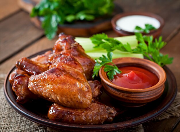 Baked chicken wings with teriyaki sauce