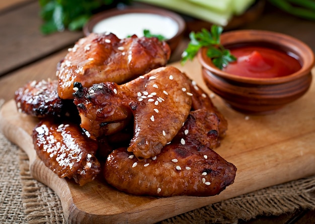 Baked chicken wings with teriyaki sauce