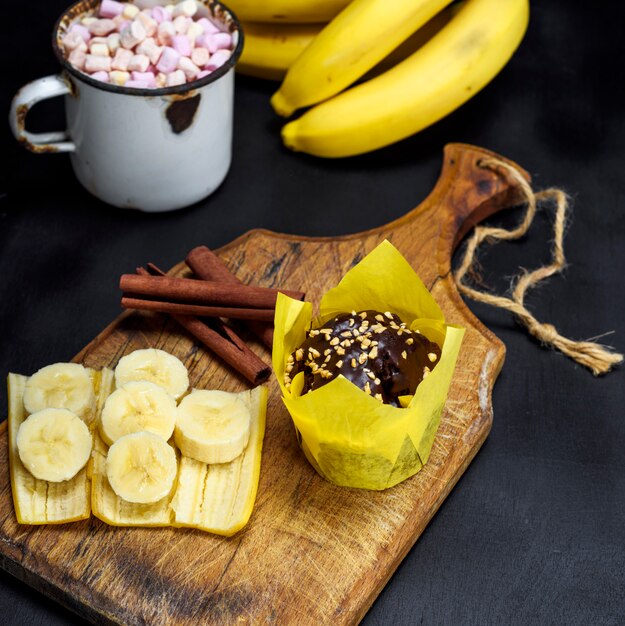 Baked chocolate banana muffin 