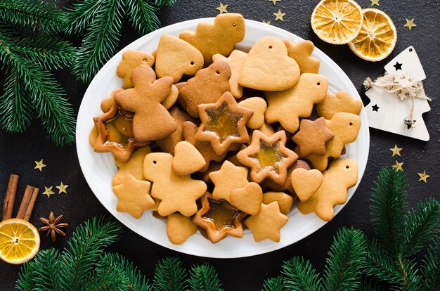 baked Christmas gingerbread ready to decorate with icing