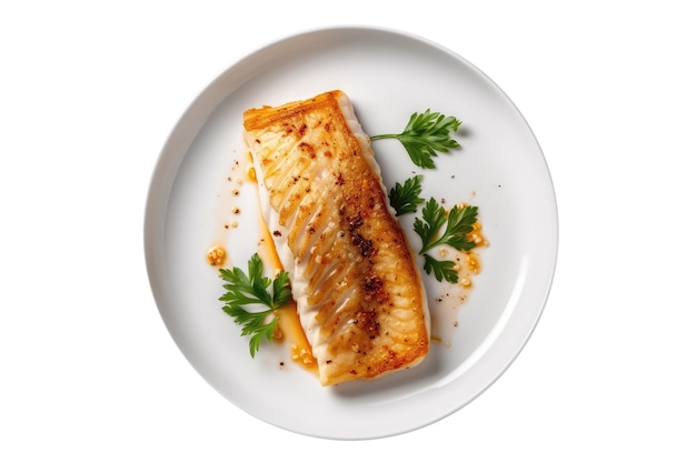 Baked Cod On White Plate On White Background