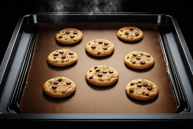 Baked cookies straight from oven on baking tray