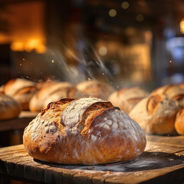 Baked crispy sourdough bread in the oven Bread preparation Generative AI