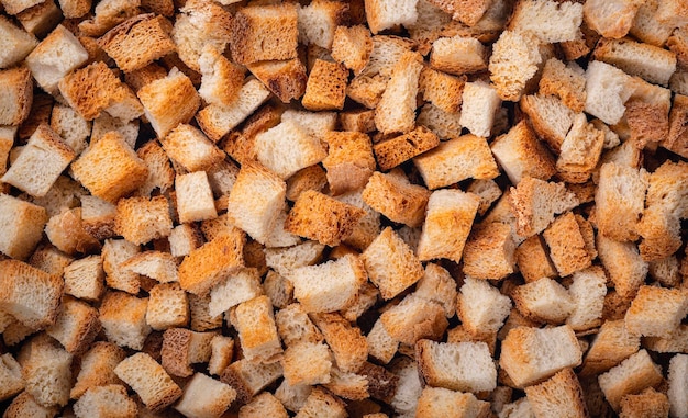 Baked croutons of white bread with a crust