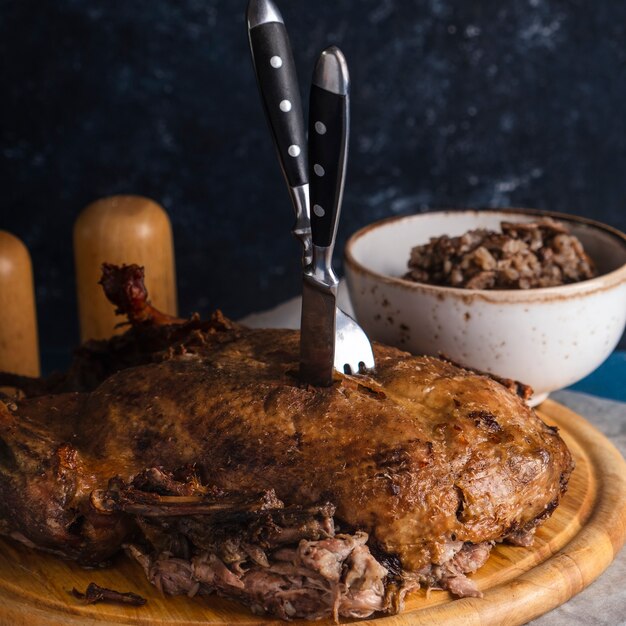 Baked duck with buckwheat and mushrooms