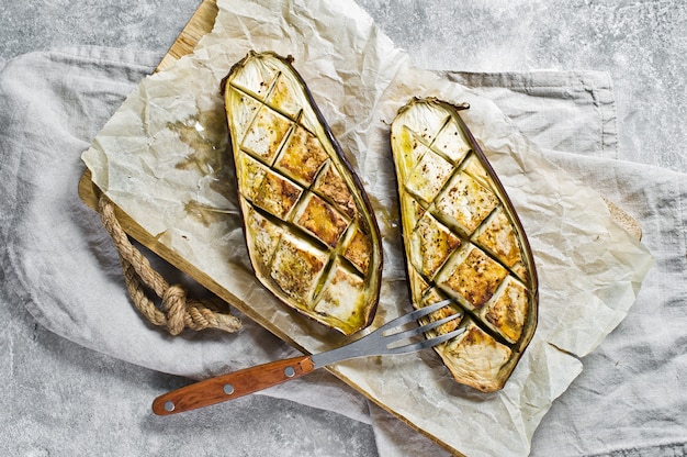 Baked eggplant The concept of cooking vegan food