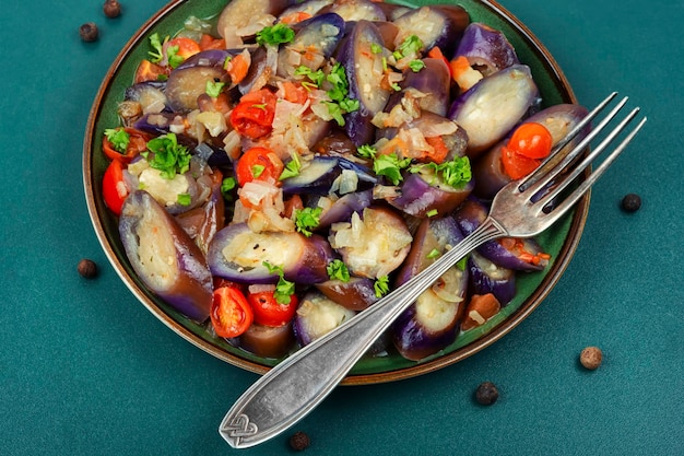 Baked eggplant and tomato salad