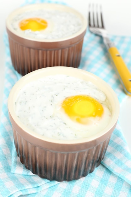 Baked eggs close up