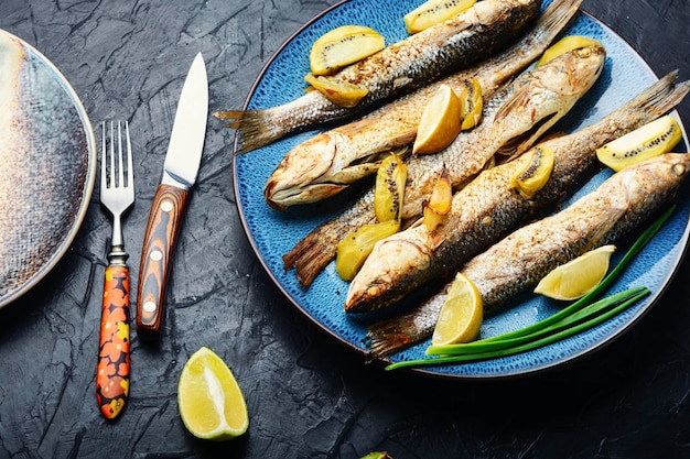 Baked fish pelengas seafood