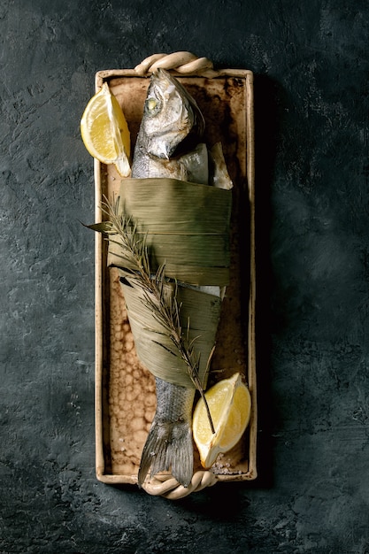 Baked fish sea bass