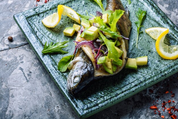 Baked fish with avocado